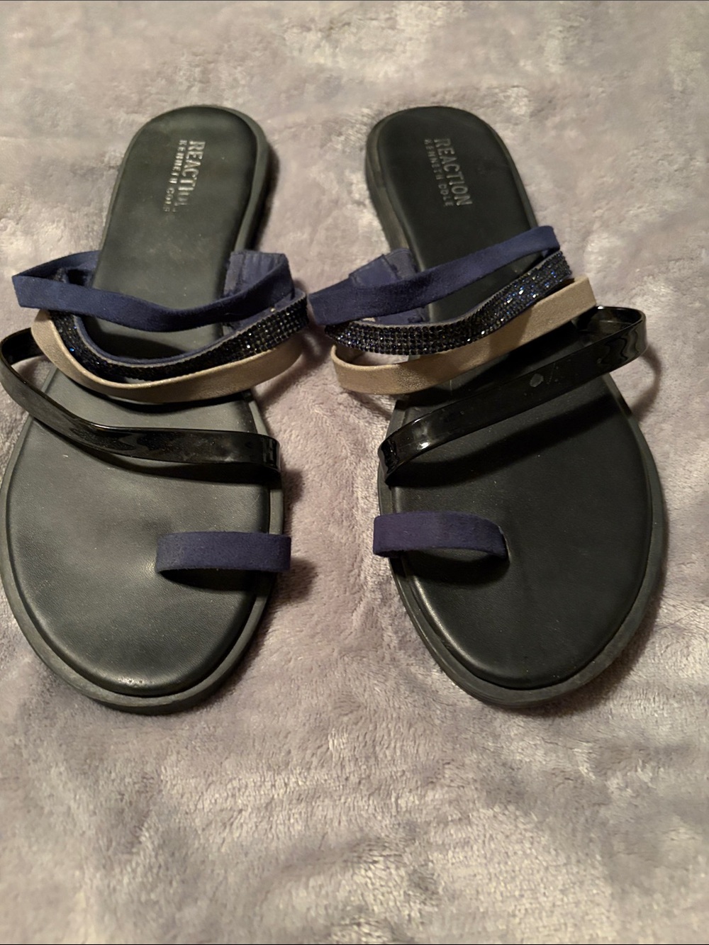 Reaction Kenneth Cole Navy, Black & Tan Multi-Strap Slide Sandals
